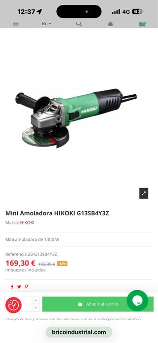 Amoladora angular con disco