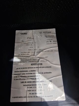 Chaleco Antibalas Rabintex Guardtex GEN 2.