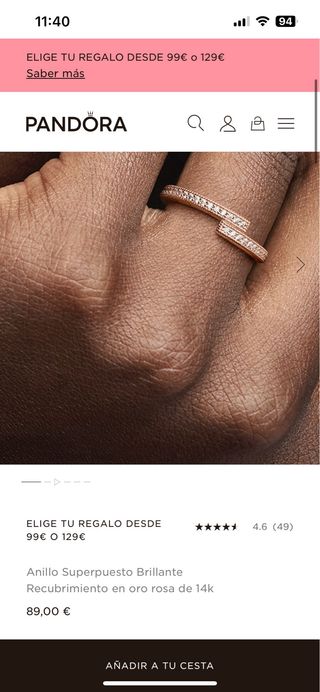 Anillo Pandora Rosa Talla 60