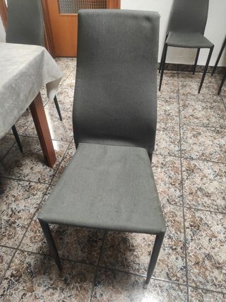 6 Sillas de comedor gris de tela y metal