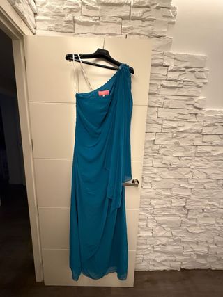 Vestido de fiesta largo verde azulado