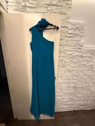 Vestido de fiesta largo verde azulado