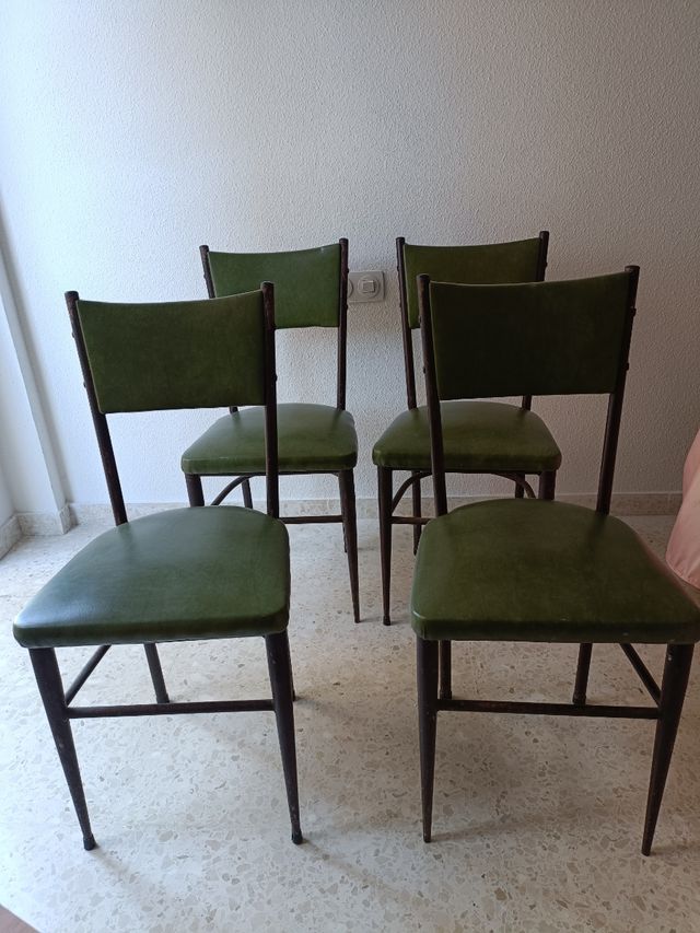 4 Sillas Vintage Piel Skai Verde