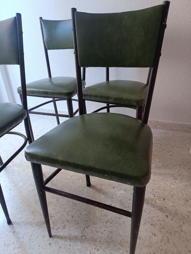 4 Sillas Vintage Piel Skai Verde