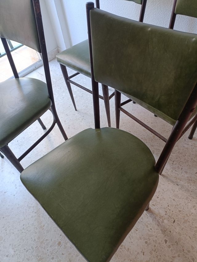 4 Sillas Vintage Piel Skai Verde