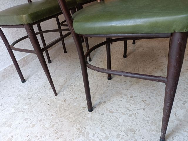 4 Sillas Vintage Piel Skai Verde