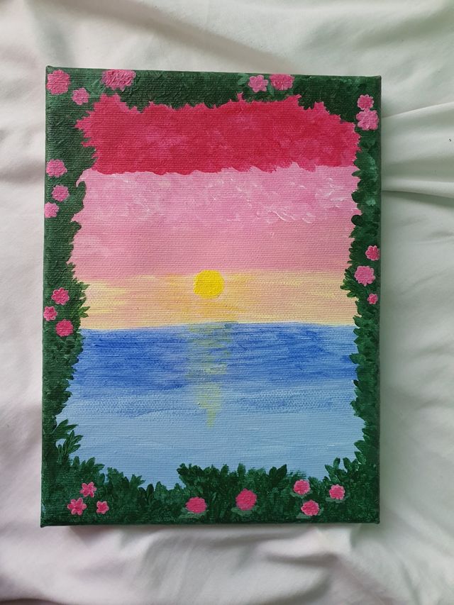 Cuadro decorativo de atardecer con flores