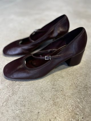 Zapatos Zara Piel Marrón Tacón Mary Jane