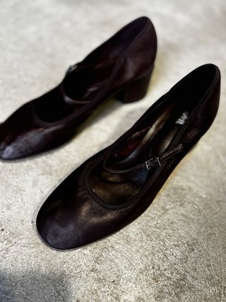 Zapatos Zara Piel Marrón Tacón Mary Jane