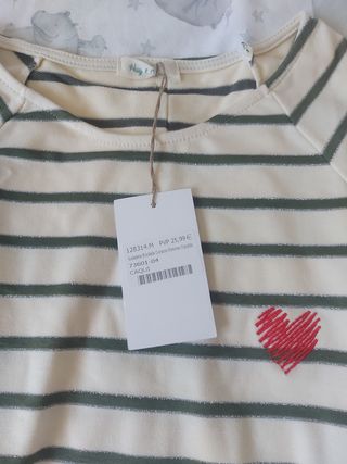 Camiseta HUG&CLAU rayas corazón M