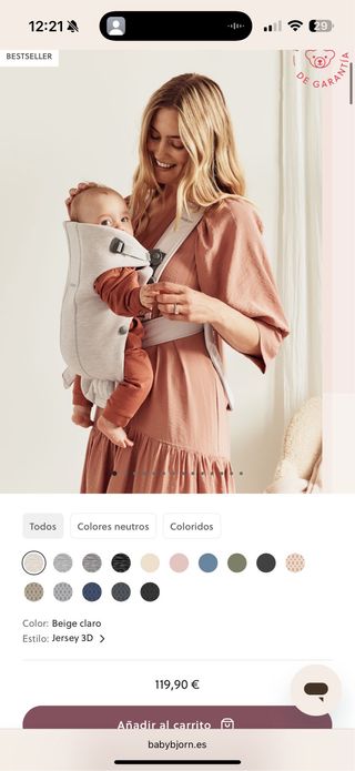 Mochila BabyBjörn Mini Beige Claro Jersey 3D