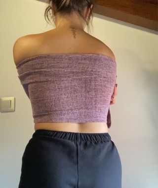 Top lila manga acampanada