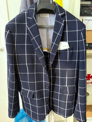 Americana Zara Hombre Cuadros Azul