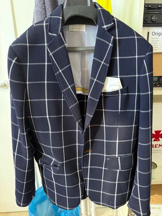 Americana Zara Hombre Cuadros Azul