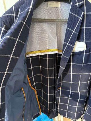 Americana Zara Hombre Cuadros Azul
