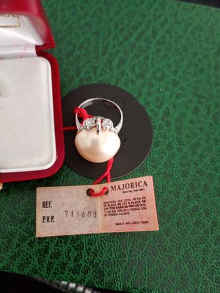 Anillo Majorica Plata Ley Perla y Circonitas