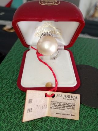 Anillo Majorica Plata Ley Perla y Circonitas