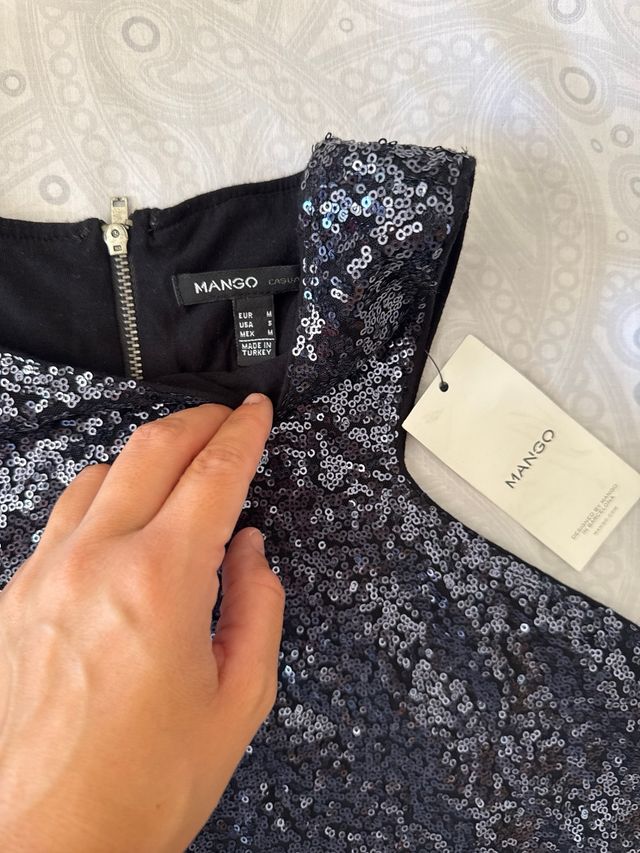 Camiseta Mango Lentejuelas Plata