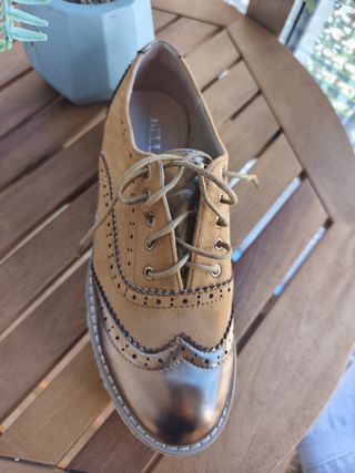 Zapatos Mujer Talla 38 Marrón/Dorado