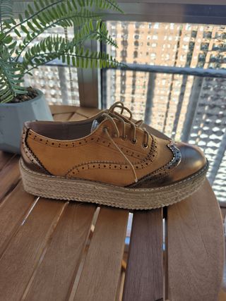 Zapatos Mujer Talla 38 Marrón/Dorado