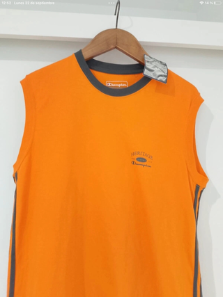 Camiseta sin mangas Champion naranja Talla L retro