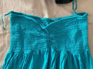 Blusa sin tirantes azul turquesa