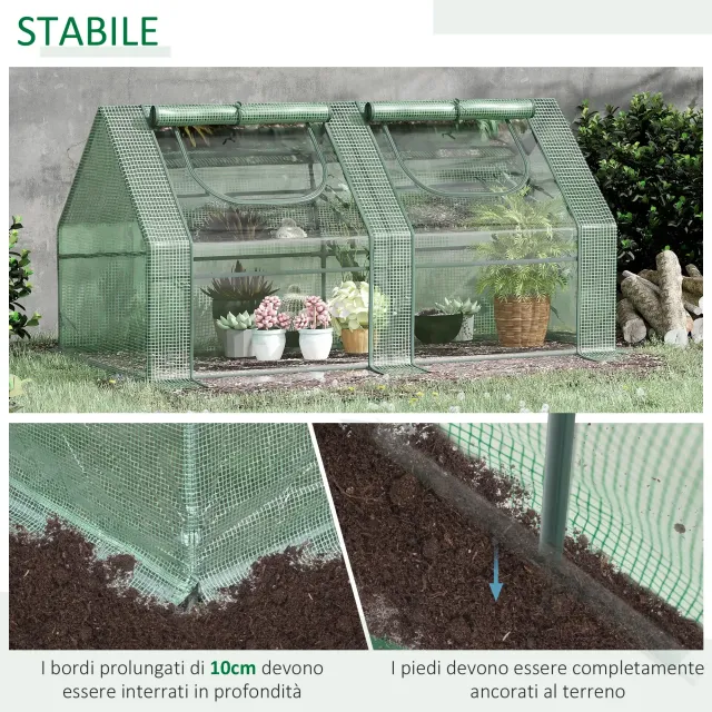 Serra per Piante Orto con 2 Coperture in PE e PVC,