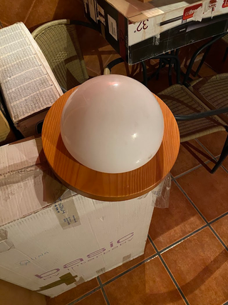 Lámpara de techo madera y cristal vintage