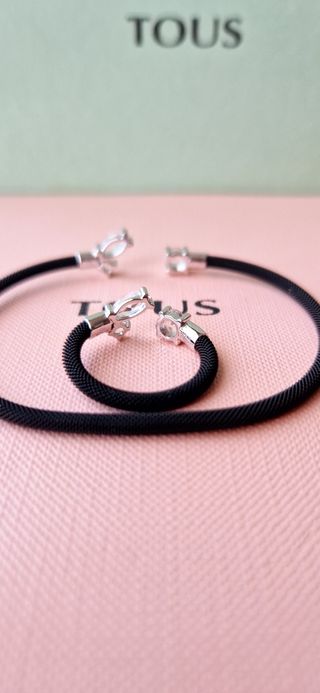Conjunto Tous de oro blanco y topacio. 