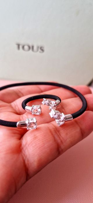 Conjunto Tous de oro blanco y topacio. 