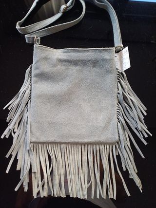 Bolso bandolera piel azul con flecos