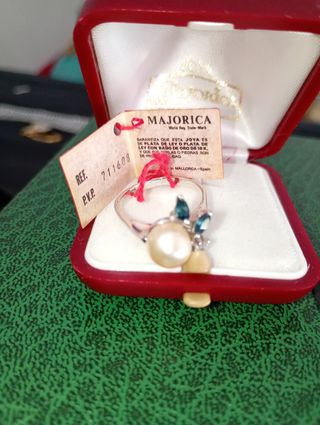 Anillo Majorica Plata Ley Perla y Piedras