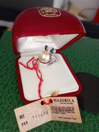 Anillo Majorica Plata Ley Perla y Piedras