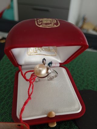 Anillo Majorica Plata Ley Perla y Piedras