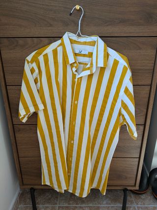 Camisa Hawaiana Rayas Amarillas y Blancas