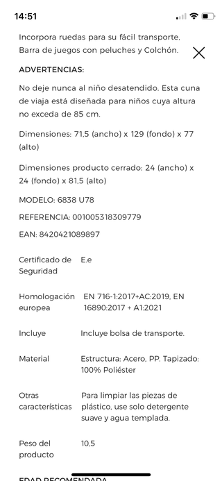 Cuna de viaje Jané Duo Level Toys