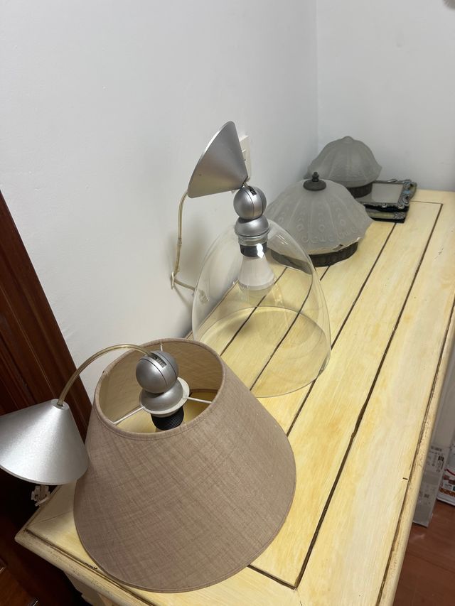 Lote 3 Lámparas: Tela, Cristal y Metal