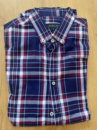 Camisa Zara Hombre Cuadros Azul y Rojo