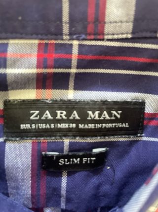 Camisa Zara Hombre Cuadros Azul y Rojo