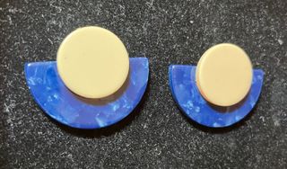 Pendientes abanico azul y beige
