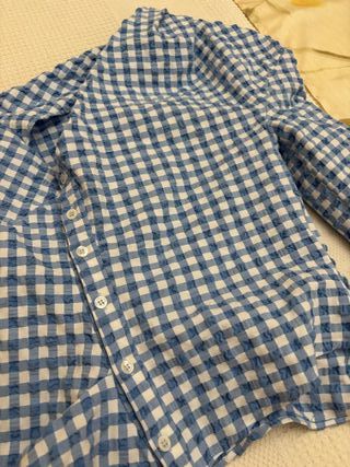 Top Zara Cuadros Azul Talla S