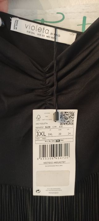Vestido Negro Mango Talla XL Nuevo con Etiqueta