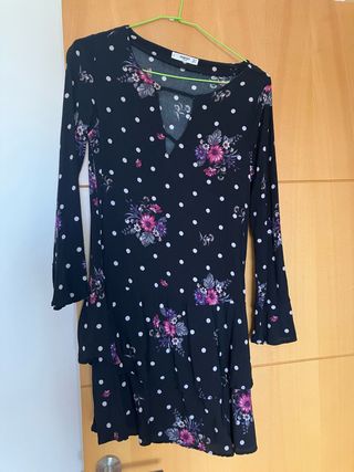 Vestido Negro Mango Flores y Lunares Talla XS