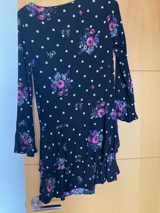 Vestido Negro Mango Flores y Lunares Talla XS
