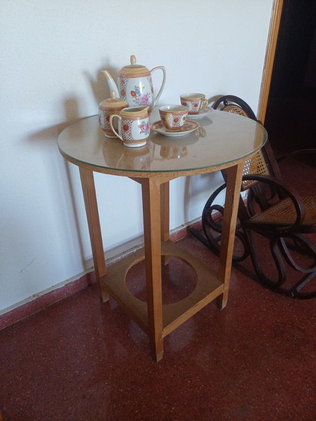 Mesa camilla redonda cristal y madera