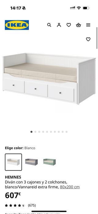 Diván IKEA HEMNES blanco con 3 cajones y 2cochones