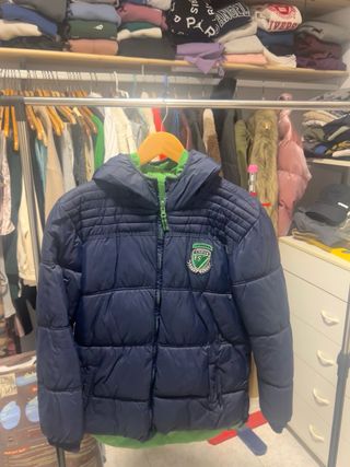 Chaquetón azul y verde con capucha talla S