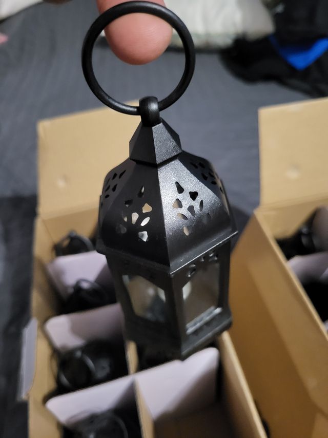 20 Lanterne Nere con Candela LED