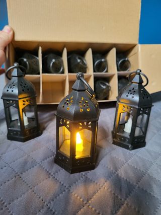 20 Lanterne Nere con Candela LED