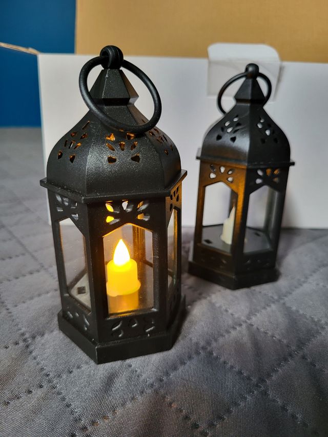20 Lanterne Nere con Candela LED